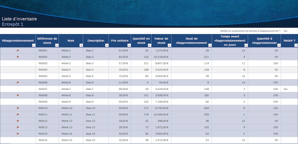 Exemple de modèle pour faire des inventaires d’entrepôt sur Excel Exemple de modèle pour faire des inventaires d’entrepôt sur Excel