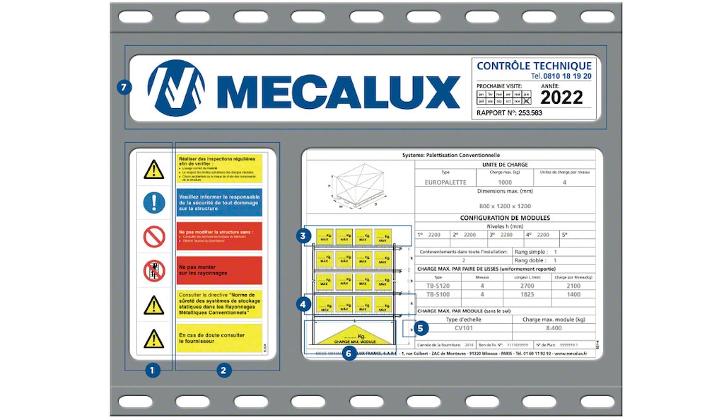 Exemple de plaque signalétique pour les rayonnages Mecalux