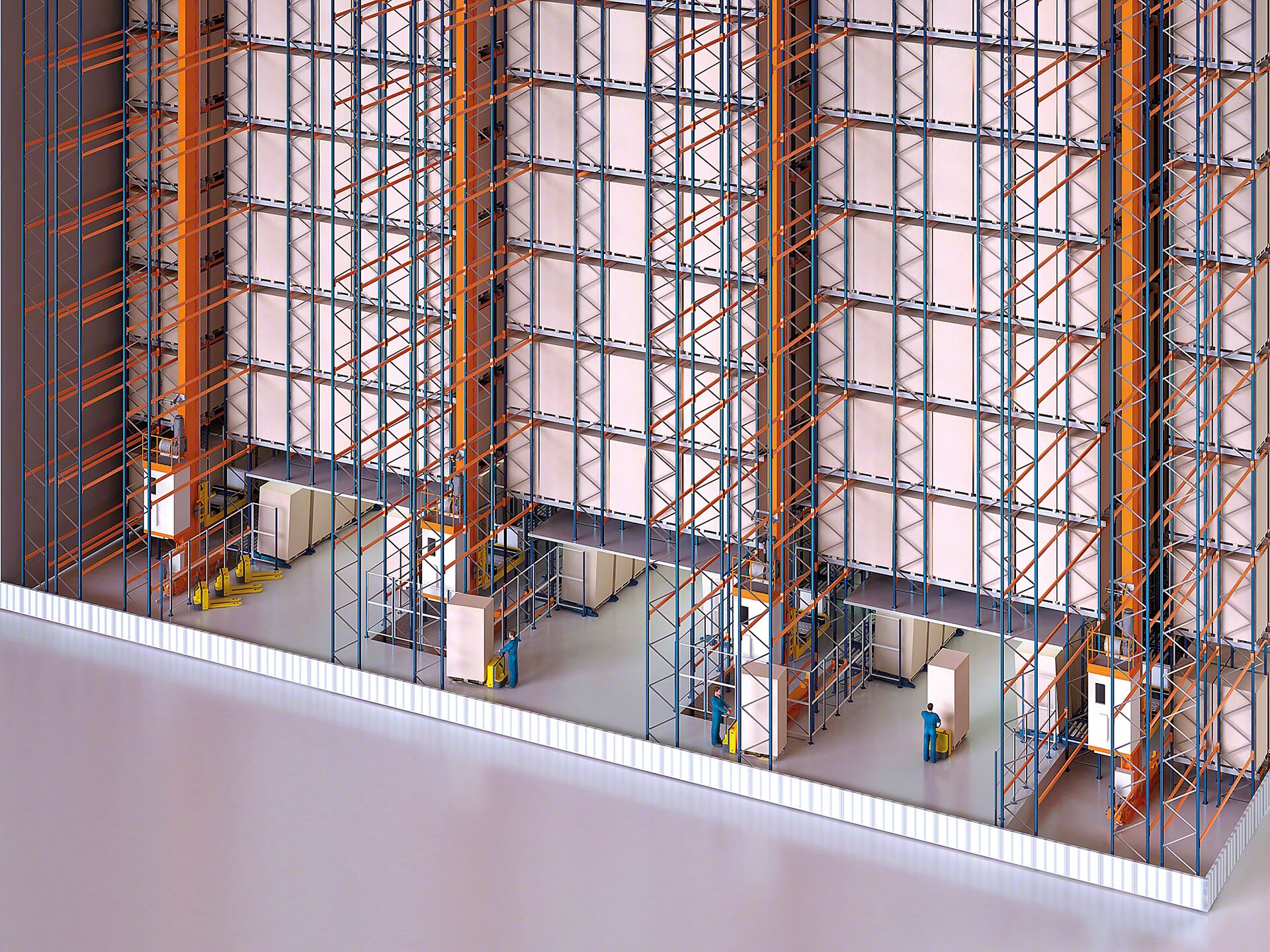 Dans les rayonnages par accumulation avec Pallet Shuttle, le niveau inférieur peut être destiné au picking dynamique pour optimiser l'espace de l'entrepôt